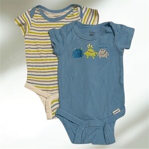 Gerber 0-3m Blue and Striped Monster Baby Boy One Pieces Bodysuit Set